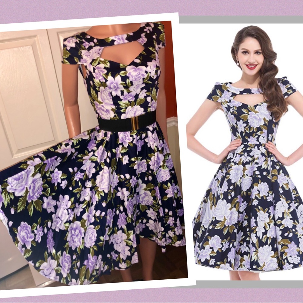 NEW Lavender Purple & White Vintage Dress - Picture 7 of 7